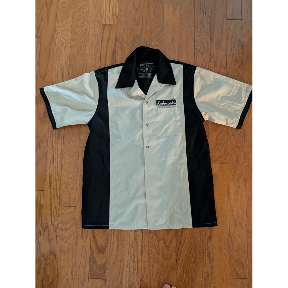 Ripple Junction Big Lebowski Urban Achievers Bowling Shirt Mens L Black Cream